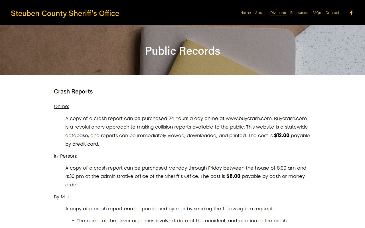 Steuben County Sheriff public records request page