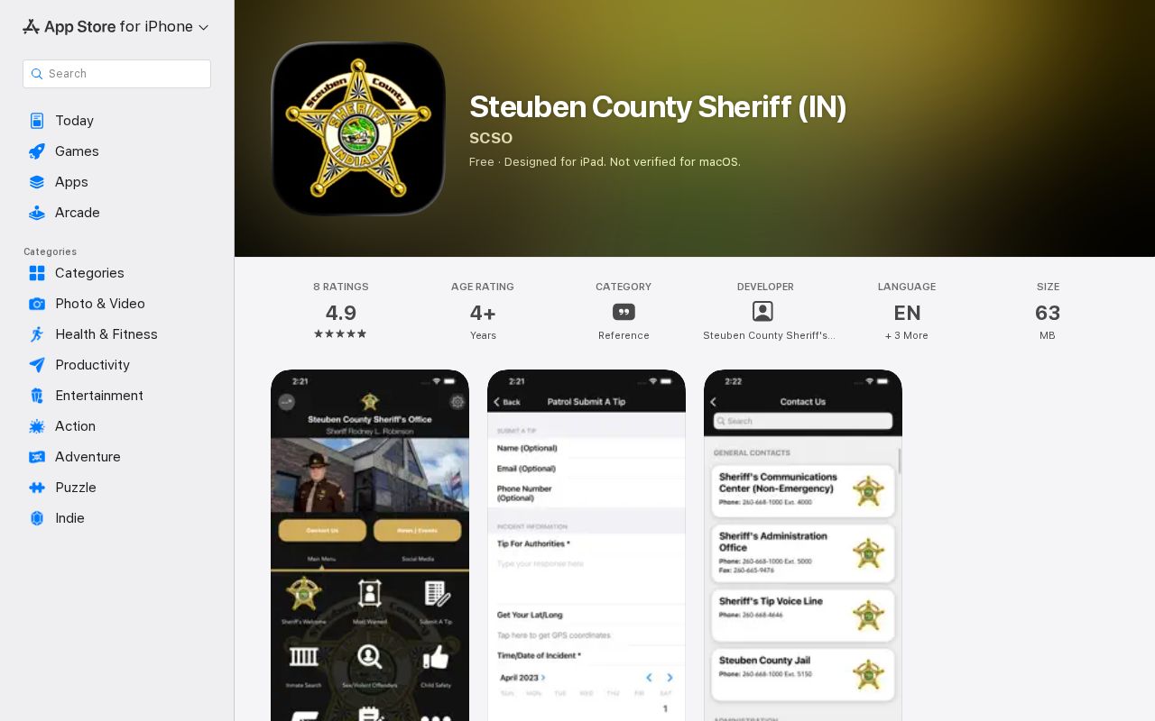 Official Steuben County Sheriff iOS app Jail Inmate search listing